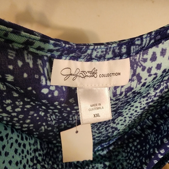 Jaclyn Smith Draped Neckline Blue Patterned Blouse Top Short Sleeve Size XXL NWT - Picture 2 of 6